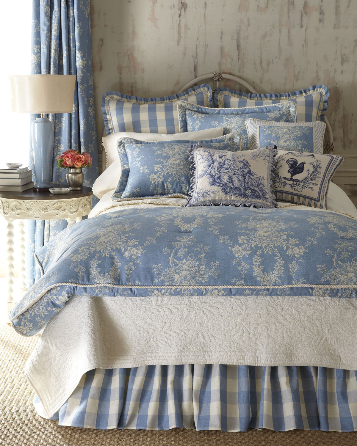 Country Manor Ruffled Checkered Bed Skirt - King