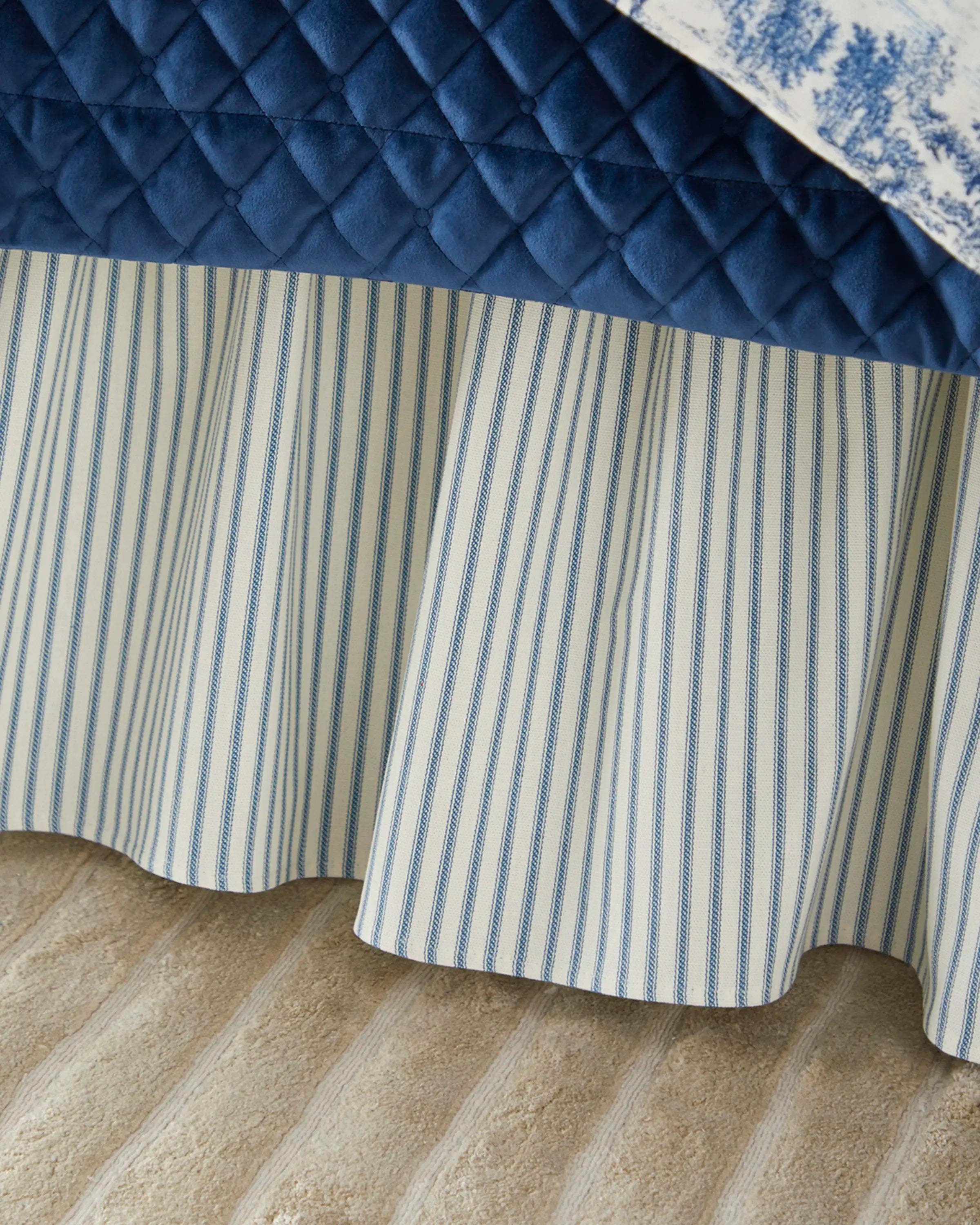 Serene Striped California King Ruffled Bed Skirt